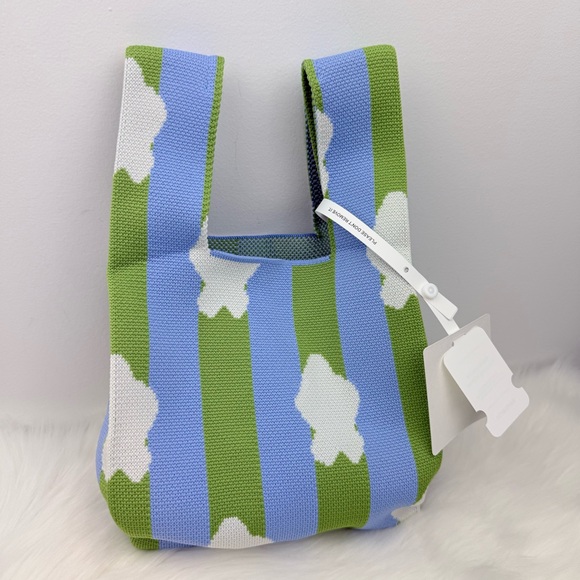 NWT Green Blue Strip Compact Stylish Essentials Handheld Bag - Picture 5 of 8